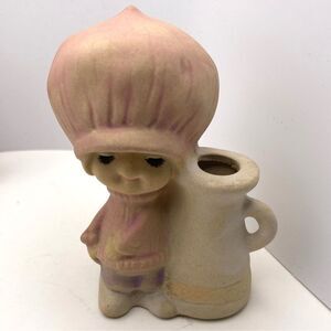 Vintage Girl-in-Mushroom Cap Bud Vase – Figural Ceramic Vintage Décor